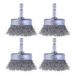 WENORA 4 Pcs Wire Cup Brush Set for Drill, 1/4 Inch Hex Shank, 0.010 Inch Coarse Carbon Steel Attachments for Rust Removal