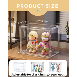 1PACK Display Case for Collectibles – 3-Tier Clear Display Box with Magnetic Door, 2 Adjustable Dividers, Stackable Figure Display Case for Action Figures, Model Cars (Vitrinas para Colecciones)