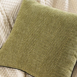 Boho Farmhouse Throw Pillow Covers 18x18 Set of 2 Chevron Herringbone Sage Green Striped Decorative Pillow Covers for Couch Bed Living Room Chenille Jacquard Luxury Reversable Pillow Cases