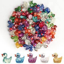 120 PcsMini Ducks, Luminous Mini Resin Ducks, Glitter Mini Plastic Duckss, Glow in The Dark Duckss, Tiny Little Small Duck Bulk, Miniature Resin Animals for Dollhouse Aquarium Landscape Garden Decor