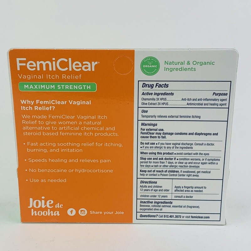 FemiClear Vaginal Itch Relief .5 oz All Organic And Natural