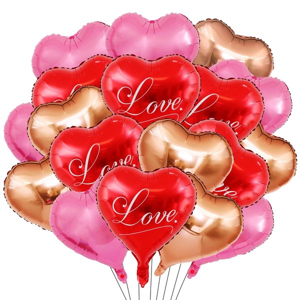 GROVBLE Heart Foil Balloons, Pack of 24, Helium Balloons Wedding,