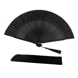 VILLFUL Antiquities Folding Handheld Fan Elegant Black Craft Fan with Mini Window Hollow Design Cover for Dance Home Friends Family