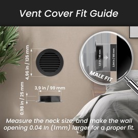 Repa Market 5 Pack - 4'' Inch / 100 mm Plastic Black Vent Cover - Round Soffit Vent - Air Intake, Exhaust Ventilation Louver - Air Inlet Grille Cover - Built-in Screen Mesh - HVAC Ducting Ventilation