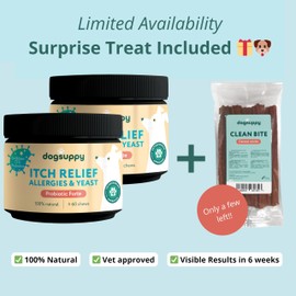 DogSuppy DogSuppy Itch Relief Probiotics for Dogs - Stop Scratching & Paw Licking, Relieve Allergies & Yeast - Supplement for Dogs, 100% Natural, Dental Sticks Included, Chicken Flavour [2-Pack]