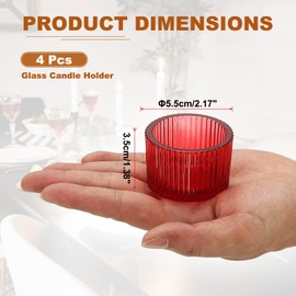 uxcell 4 Pcs Glass Tea Light Candle Holder, Round Ribbed Glass Votive Candle Holder for Table Centerpiece, Home Decor and Party Supplies(Red)