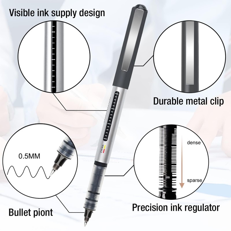 HRLORK Rollerball Pens 16 Pack Black Ink Pens 0.5mm Liquid