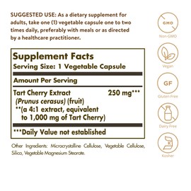 Solgar Tart Cherry 1000 mg, 90 Vegetable Capsules - Antioxidant with Quercetin, Chlorogenic Acid & Anthocyanins Compounds - Non-GMO, Vegan, Gluten Free, Dairy Free - 90 Servings