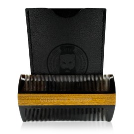 Beard Comb - Beard and hair accessories, pocket comb with case black, buffalo horn comb and sandalwood, gift for fathers, friends, groomsmen