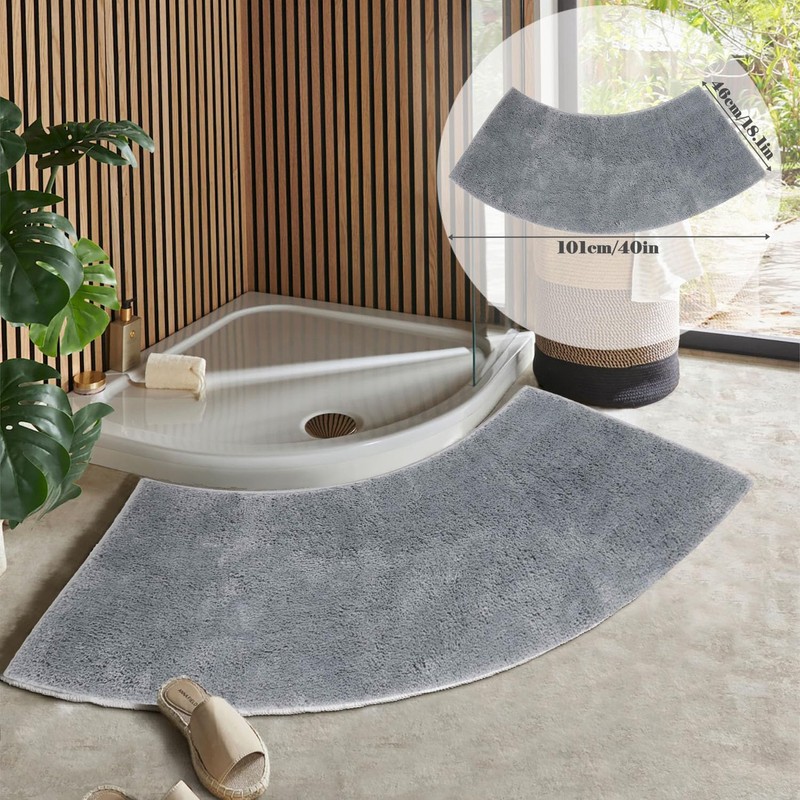 Eubeneortho Grey Shag Curved Bath Rug,Curved Shower Mat,40''x18'' Non Slip