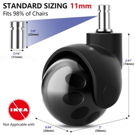 AGPTEK Office Chair Caster Wheels 2" Office Chair Ball Caster Wheels Heavy Duty Replacement Casters for Hardwood Floor Carpet Mats 7/16" x 7/8" (11 x 22 millimeters) Set of 5