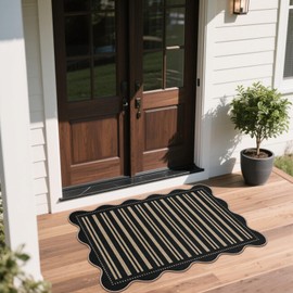 LORWER Striped Easy Jute Entryway Rug, 2x3 Black Washable Small Mat Non Slip Indoor Outdoor Door Area Rug, Farmhouse Black Rugs for Entrance Bedroom Bathroom