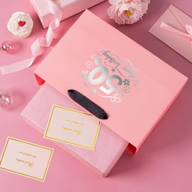 BBLIKE Gift Bag Set 50th Birthday Pink Gift Bag with Greeting Cards and Sydney Paper Beautiful Gift Packaging 32 x 22 x 11 cm for Gift Anniversary Mother's Day Celebration