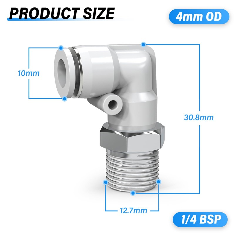 TAILONZ PNEUMATIC White Elbow Male Thread 4 mm Conduit OD