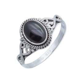BAGHIMI Oval Ring Made of 925 Sterling Silver, Onyx