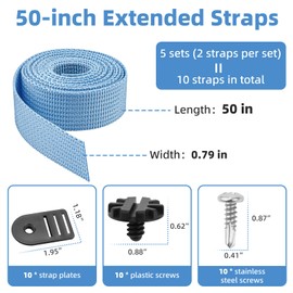 50-inch Pool Solar Cover Reel Straps - Pool Reel Tube & Blanket Fastening Kit Replacement for Feherguard Inground / Aboveground Pool Roller System, Fastener Used to Attach Solar Blanket to Solar Reel