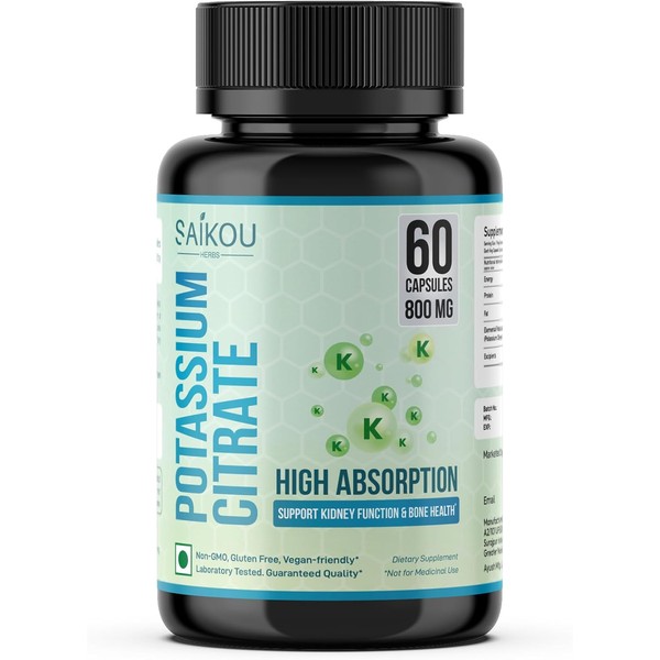 Potassium Citrate 800 mg High Absorption Potassium Supplement - 60