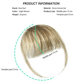 Rose bud Bangs Hair Clip in Fringe Bangs with Temples Bangs 100% Real Human Hair Extensions for Daily Wear Light Brown