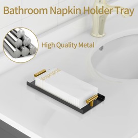 STWWO Napkin Holder for Bathroom, Guest Towel Holder Tray for Bathroom, Black Guest Napkin Holders with Golden T-Handle, Disposable Hand Towel Tray for Guest Room, Table, Kitchen