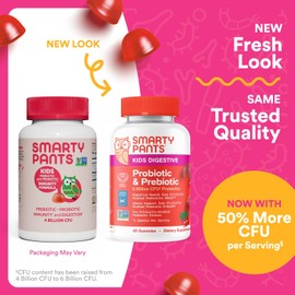 SmartyPants Kids Probiotic & Prebiotic Gummies for Digestive Health: Gut Health Supplement, Clinically Studied Prebiotic for Immune Support, Strawberry, 60 Count (30 Day Supply)