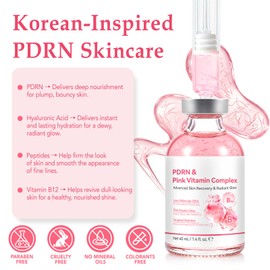 PDRN Glow Ampoule, Pink Vitamin B12 for Radiant Glass Skin, 1.4 fl oz