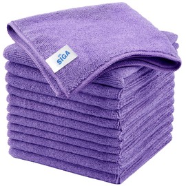 MR.SIGA Paños de Limpieza de Microfibra, Toallas de Microfibra Multiusos, Trapos de Limpieza sin Rayas, Paquete de 12, Morado, tamaño 32 x 32 cm