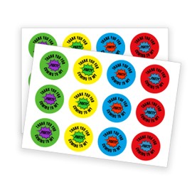 Superhero Party Thank You Stickers, 24 Pack, Multi-Coloured Round Labels
