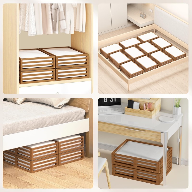 Wisuce Bamboo Under Bed Storage Containers- Underbed Organizer with Wheels