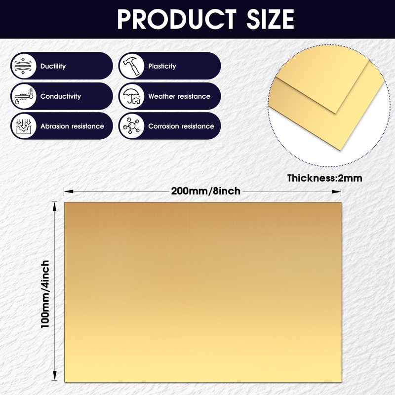 Brass Sheet 4" x 8", 14 Gauge (2mm) Thickness, 99.9%
