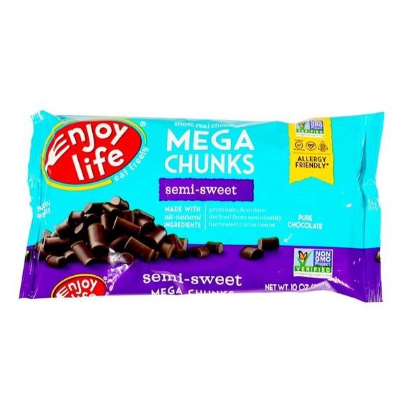 Enjoy Life Mega Chunks Gluten Free Non-GMO Semi-Sweet Chocolate -- 10 oz Each / Pack of 3
