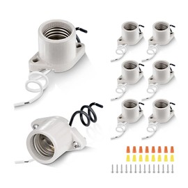 Surface Mount Light Socket,E26 Medium Screw Porcelain Bulb Socket,Cleat Lamp Socket with Two Hole Flanged Mounting,Keyless Sockets with 6" Leads (8)