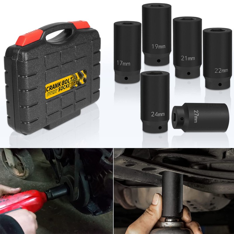 6 Pack 1/2" Crank Bolt Socket Set, 17MM, 19MM, 21MM,