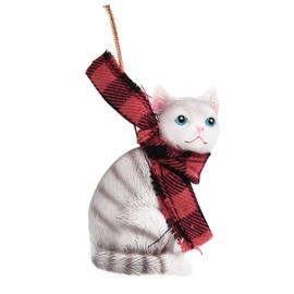 White and Grey Striped Cat with a Scarf Christmas Ornament, Holiday Decor, Tree Hanging Ornament, 3 Inches