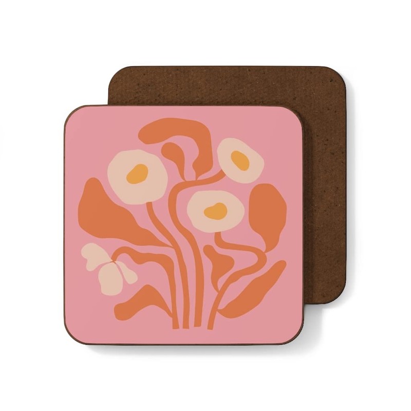 4 Coaster Set Retro Flowers 60s 70s Vintage Inspired