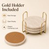Travertine Coasters with Gold Holder, Set of 4 Natural Stone,
