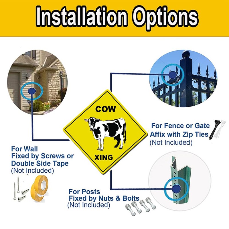Cow Cross Xing Crossing Sign Metal Tin Sign - Yellow