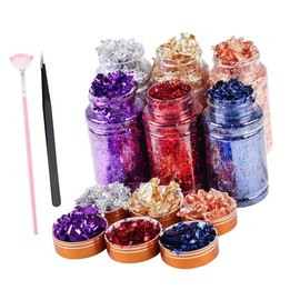 Vaguelly 1Set Nail Art Foil Glitter Set Colors Nail Sequins DIY Decor Stickers with Tweezers Brush for Professionals Personal Use