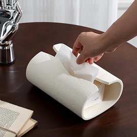WUUAHOME Tissue Box Cover Rectangle, Luxurious Facial Tissue Box Rectangular, Home Decor Travertine Stone Look Paper Holder Dispenser for Living Room Hotel Office Restaurant Cafe (Cream)