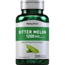 Bitter Melon Capsules | 1200mg | 200 Count | Non-GMO Extract | by Piping Rock