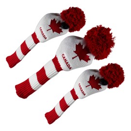 PINMEI Golf Headcover Knitted Golf Club Head Covers Set of 3,fit for Driver,Fairway Wood, Hybrid Head Cover Headcover Fit for Any Golfer (ca Flag Cover 01)