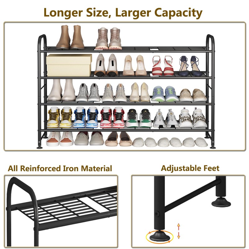 LINZINAR Shoe Rack Long 4 Tier Shoe Storage Organizer Metal