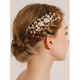 Wekicici Pearl Wedding Hair Comb Bridal Crystal Headpiece Gold Silver Crystal Hair Piece for Bride Rhinestone Pearl Hair Side Comb Hair Accessories for Women (Silver)