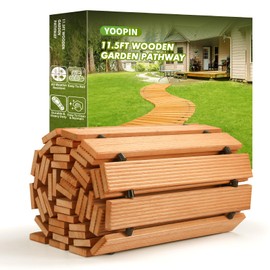 Yoopin 11.5ft Wooden Garden Pathway, Outdoor Roll Out Sycamore Straight Walkway, Weather-Resistant & Non-Slip Patio Path for Garden, Backyard, Beach, Wedding Party (Natural)