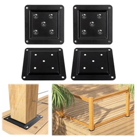 Muzata 4Pack 3.5"x3.5" Wood Post Plate Connector Deck Post Base Plate Wood Fence Deck Porch Railing Support Base Black 45 Steel WT25