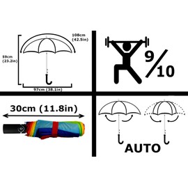COLLAR AND CUFFS LONDON - Windproof StormDefender Rainbow Compact Umbrella - Small Yet Strong - Fiberglass Frame Folding Umbrella - Auto Open and Close - Multicoloured Canopy - Men Women