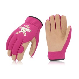 Vgo... Kids Garden Gloves in Leather Palm No-slip, Children Toddler Work Gloves for Gardening Yard Paly Outdoor Gift Boys&Girls, 1 pair