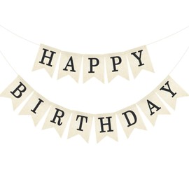 Anwyll Happy Birthday Banner,NO-DIY Black Burlap Happy Birthday Banner Sign,Happy Birthday Party Decoration,Happy Birthday Banner Bunting for Men Women Boy Girl Birthday Celebration Party Backdrop