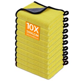Gucass Pack of 10 Microfibre Car Cloths, 500 GSM Polishing Cloths, Car Drying Cloths, Car Cleaning Cloths, Extremely Absorbent & Lint-Free, Microfibre Towel for Care, Car, Motorcycle, Drying, 30 x 60