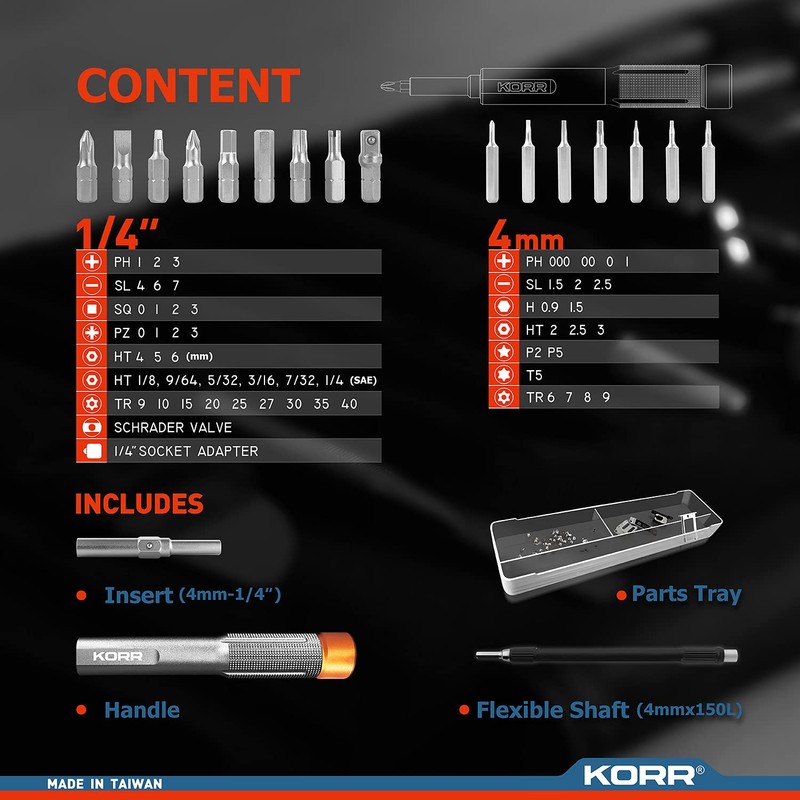 KORR Tools KIBPP029 58pc Precision Bit Set PH, Pozi, SQ,