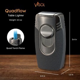 Visol Quadflow Butane Torch Quad Flame Refillable Gas Table Lighter (Shipped Without Butane)
